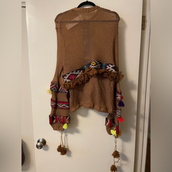 All Things Mochi Crochet Knit Jacket, Brown / Multicolor, Size Medium - Picture 4 of 6
